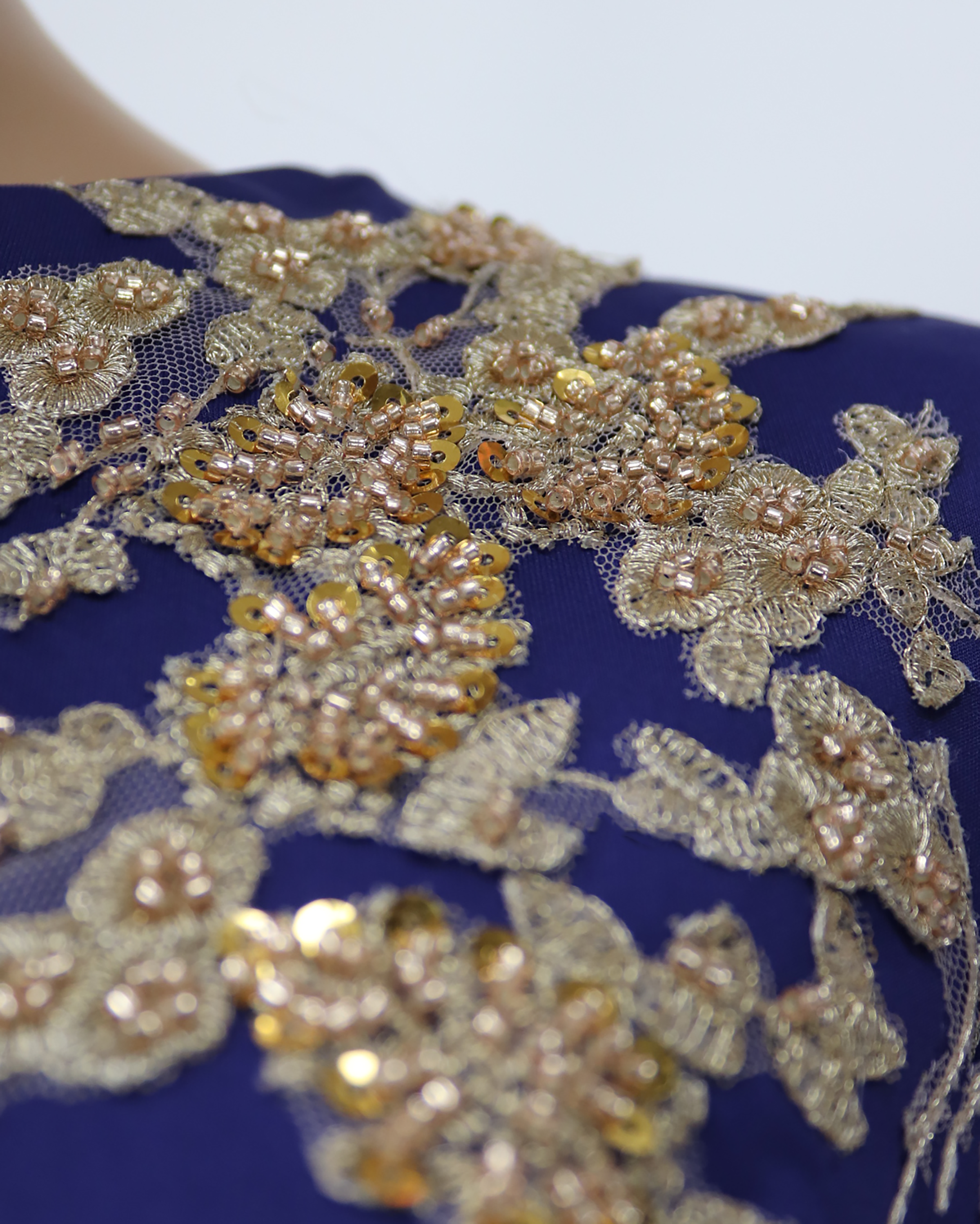 Blue Floor-Length Dress with see through sequined sleeves-Areejh