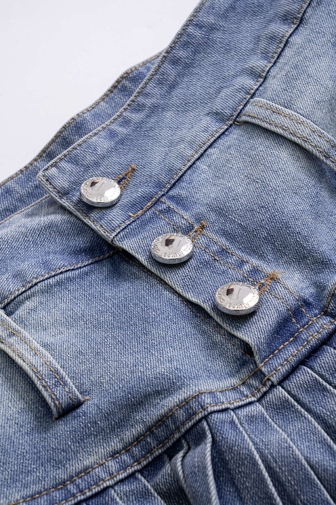 Denim Pleated High Waist  Mentalic Decor Skirt