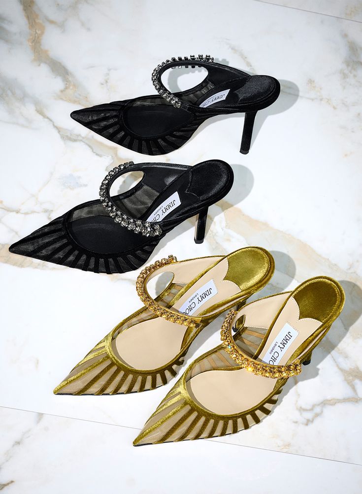 gold velvet slingback heels with crystal embellished strap – AMAALI