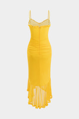 Mesh Slip Ruffle Maxi Dress