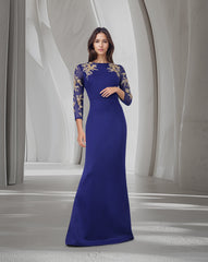Blue Floor-Length Dress with see through sequined sleeves-Areejh