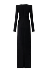 Long-sleeve column dress with V-neck and floral embellishment - ORBIT