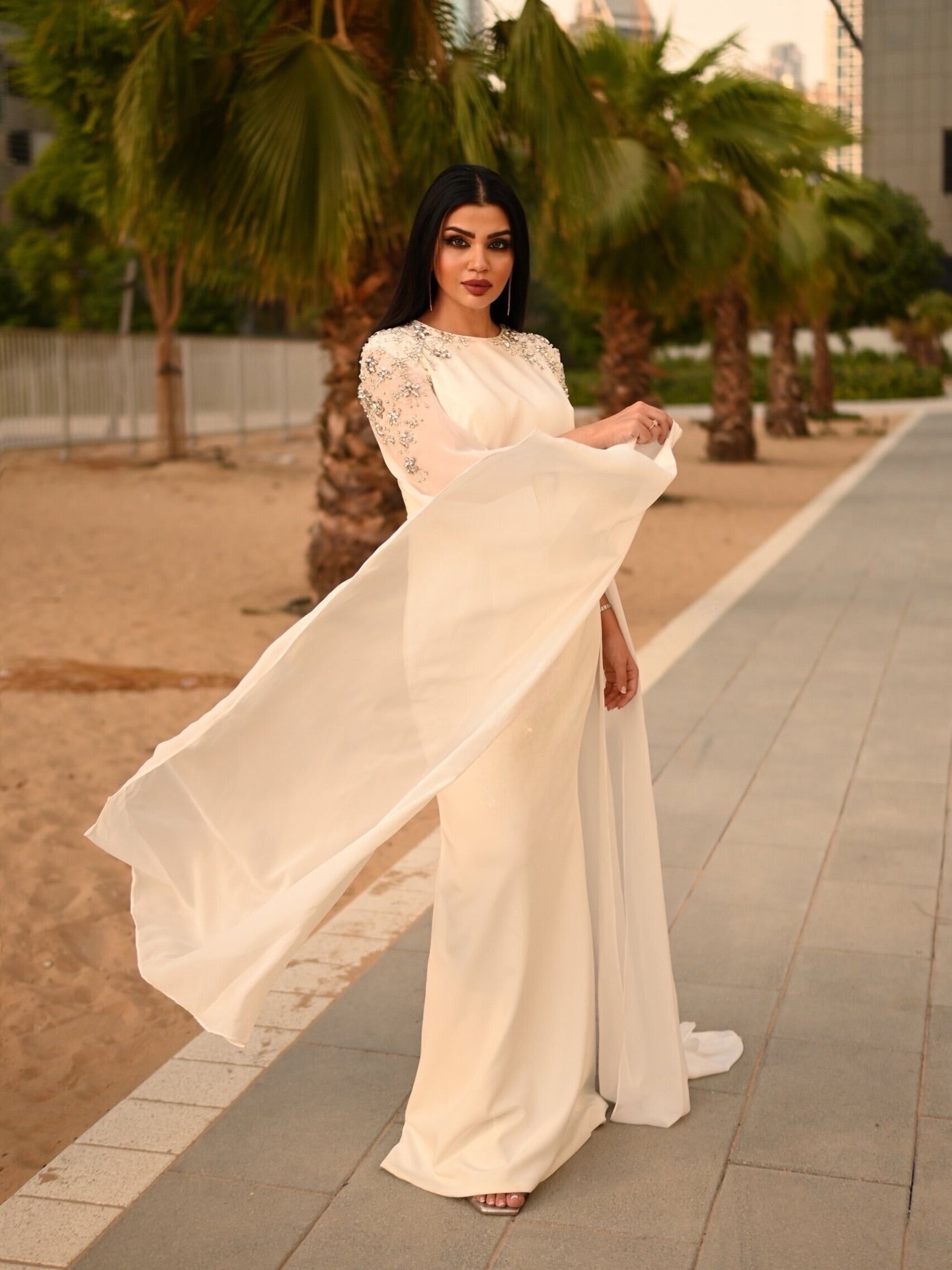 Embellished shoulder cape gown – Lorila