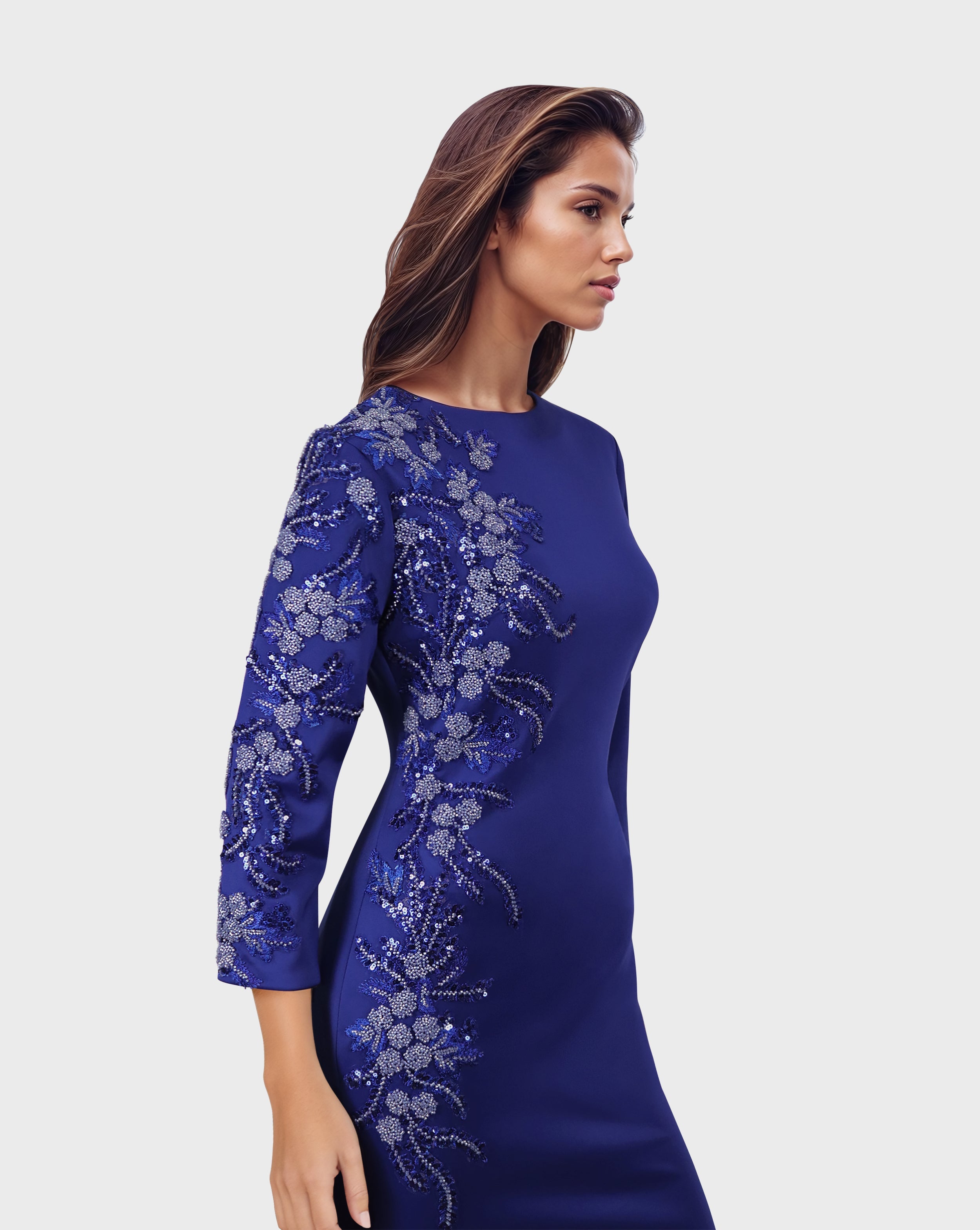 Long sleeve Floor-Length Dress with beaded side-Fadwa