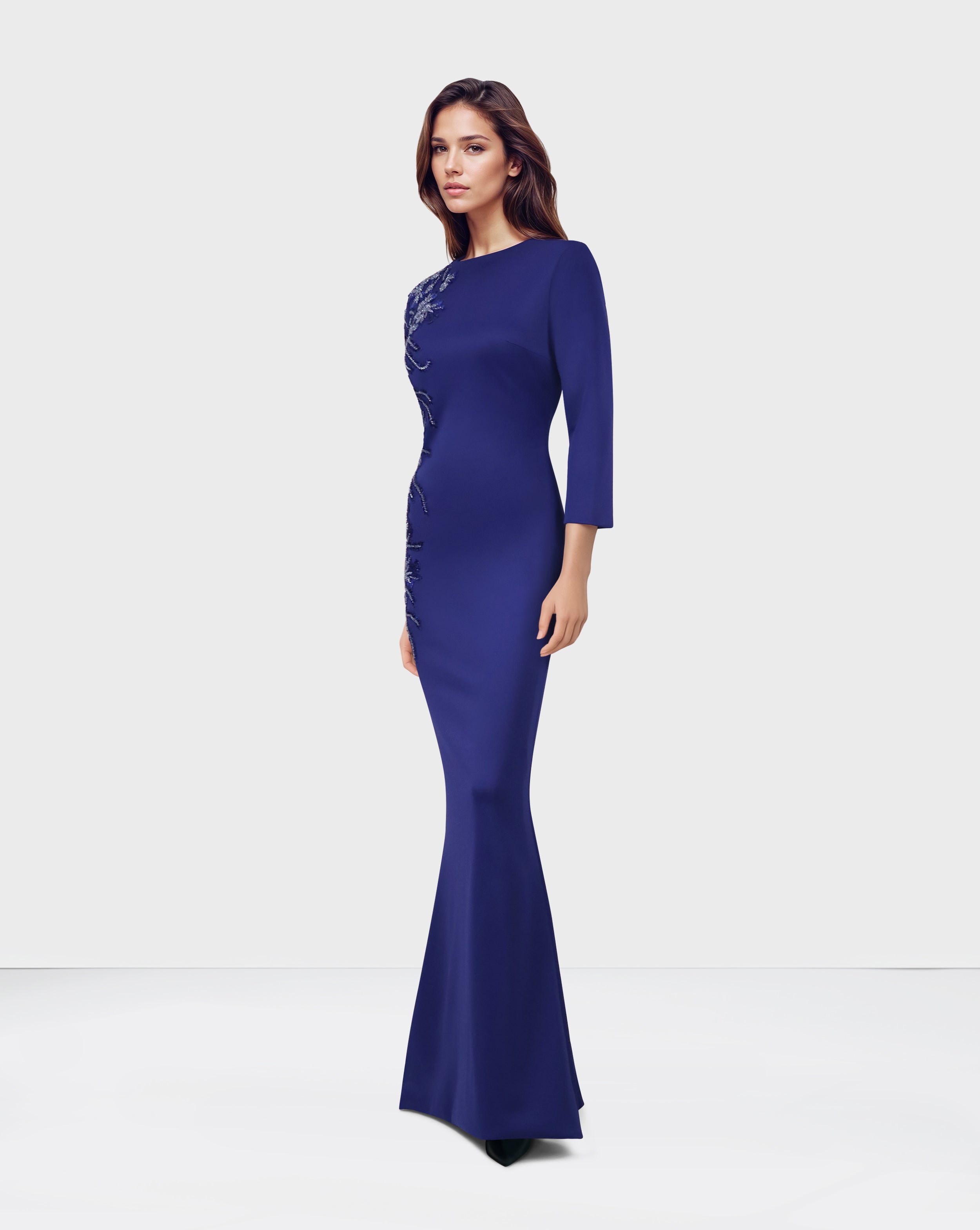 Long sleeve Floor-Length Dress with beaded side-Fadwa