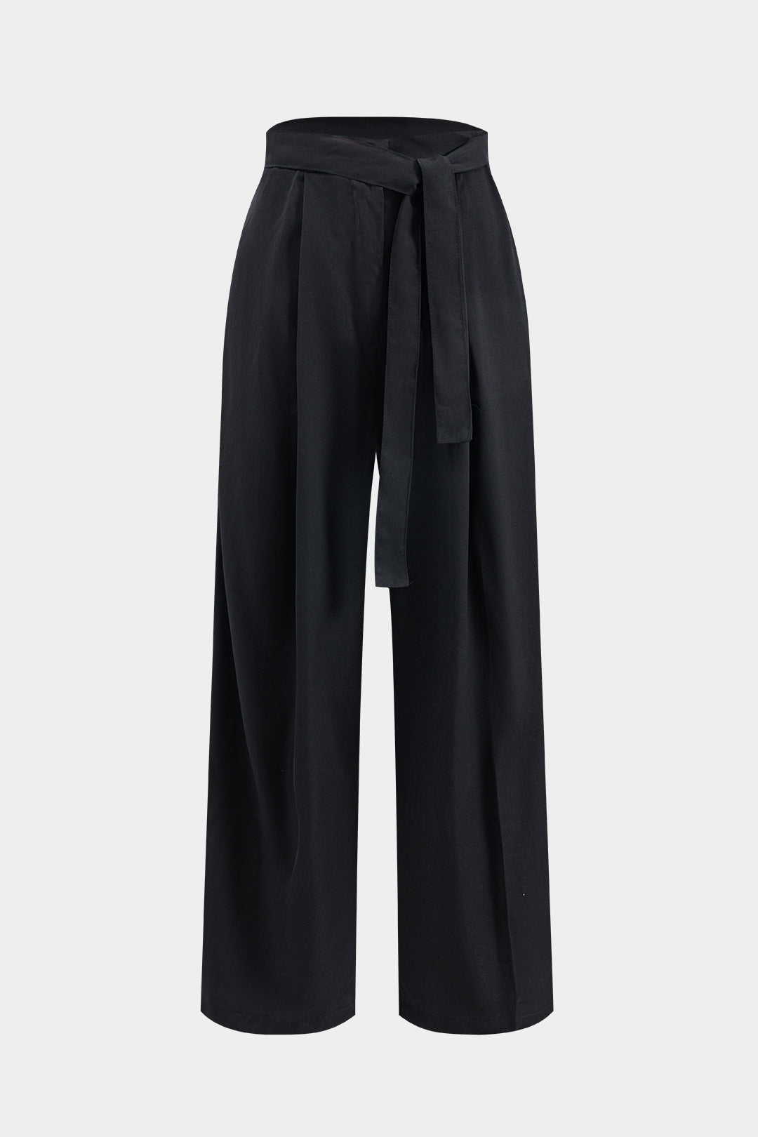Pleated Tie Front Wide Leg Trousers