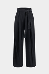 Pleated Tie Front Wide Leg Trousers
