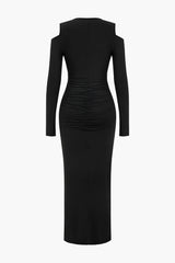 Ruched V-Neck Long Sleeve Maxi Dress