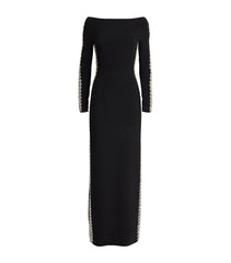 long-sleeve column gown with crystal side embellishments – NOVK