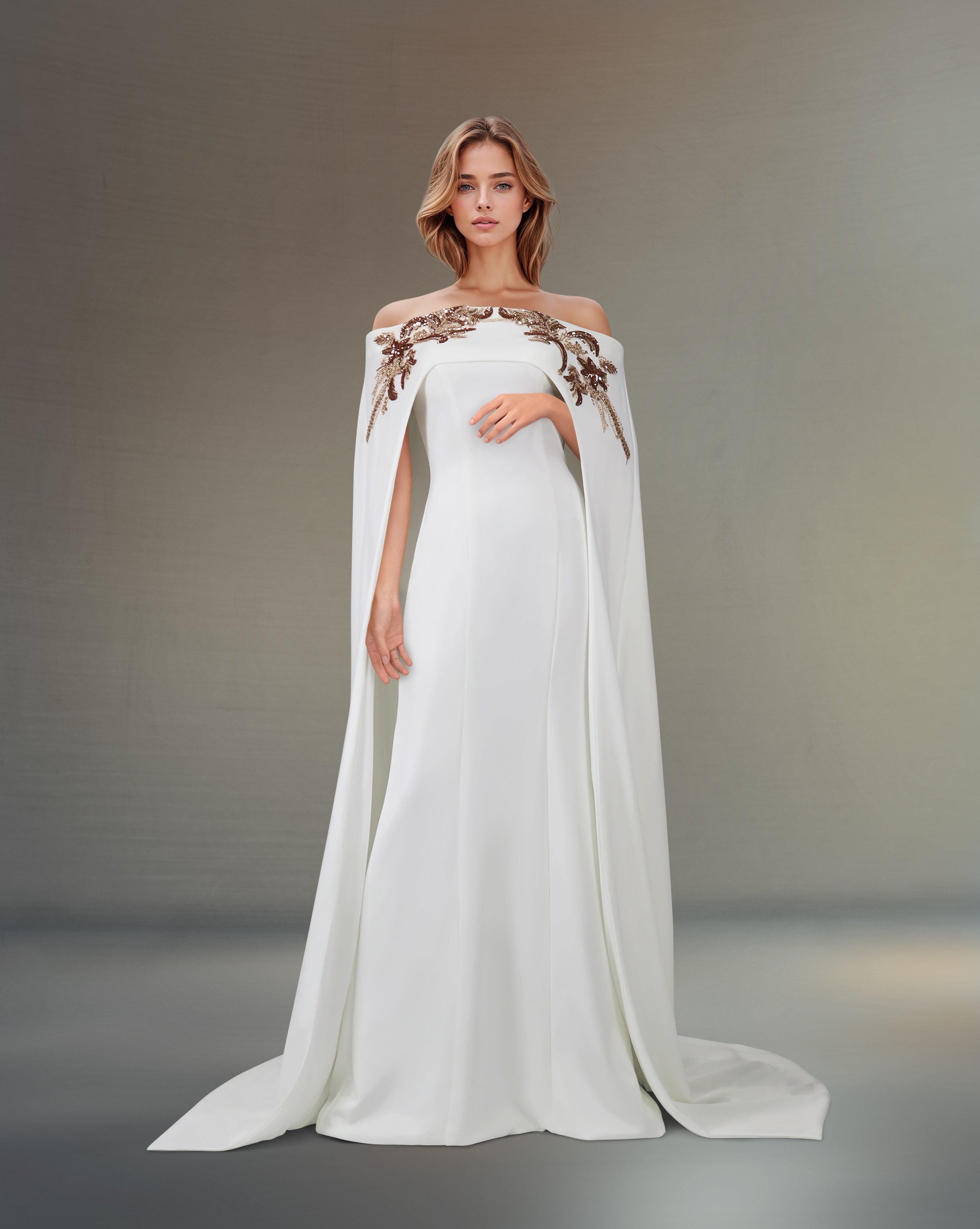 Shoulder off - sequined dress with maxi cape