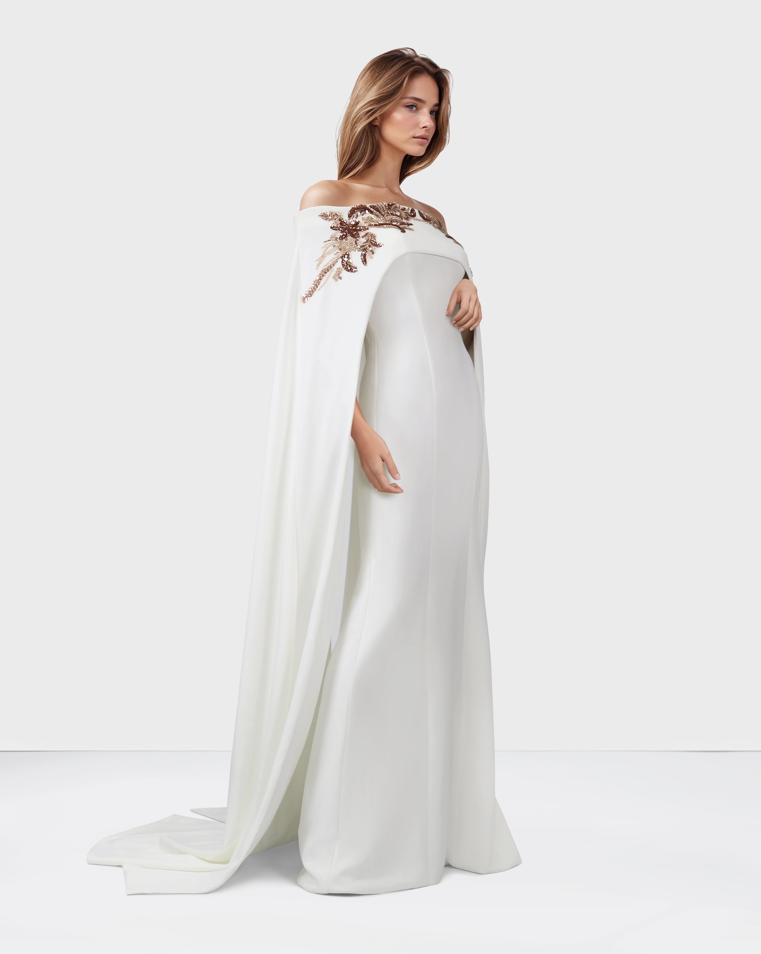 Shoulder off - sequined dress with maxi cape