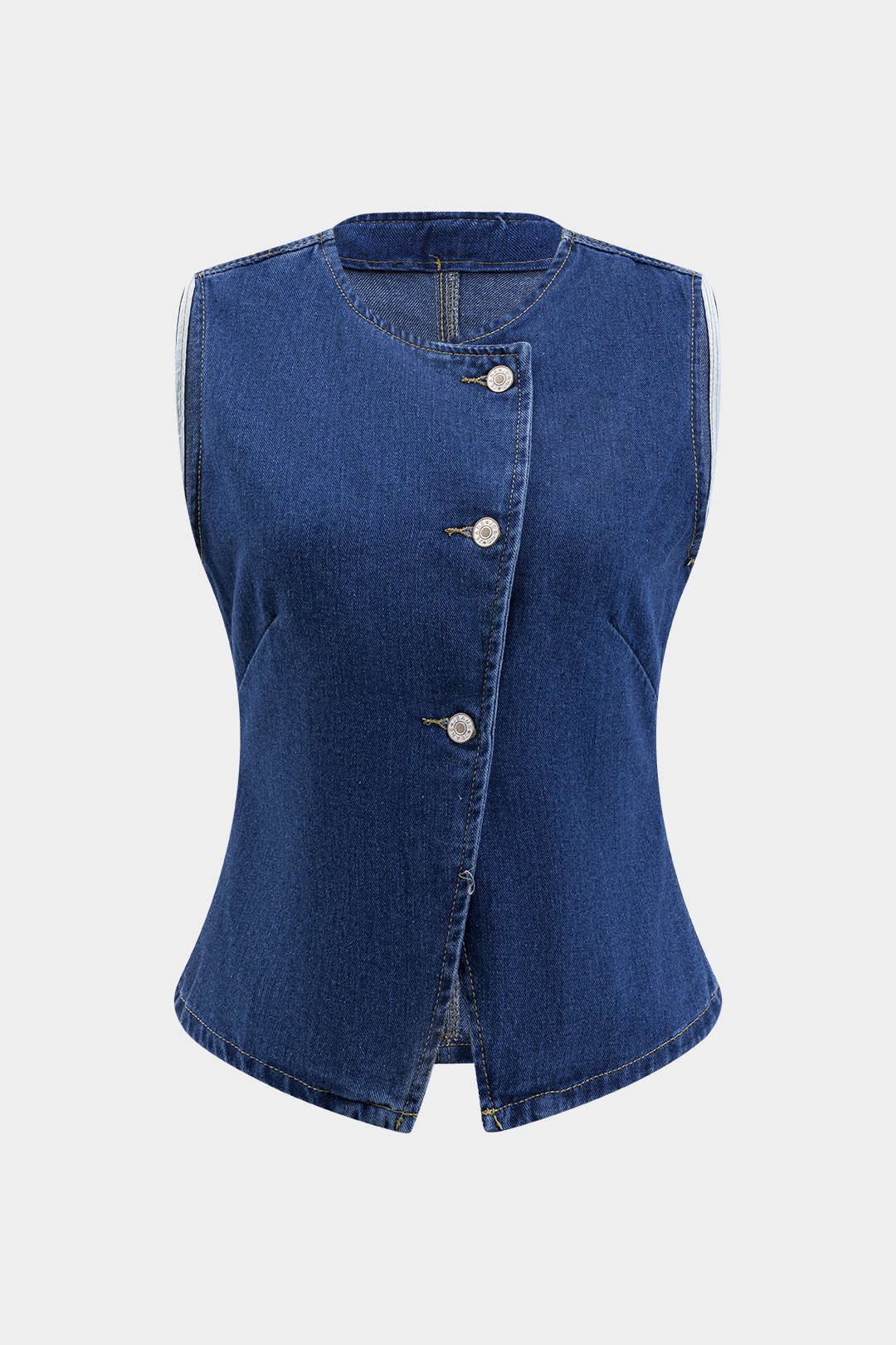 Denim Button Vest And Wide Leg Jeans Set