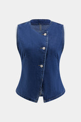 Denim Button Vest And Wide Leg Jeans Set