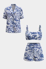Retro Print Shirt And Shorts Set