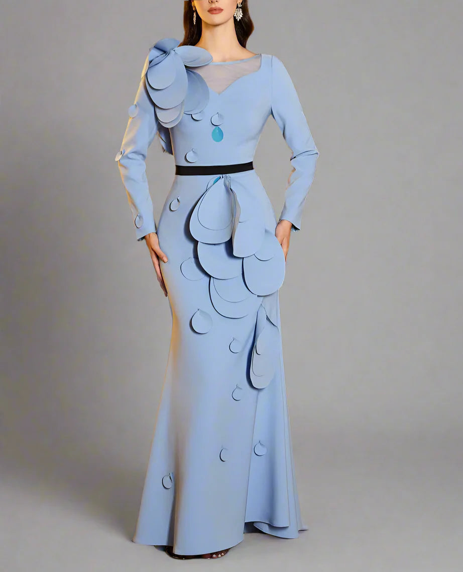 applique detail gown with sculpted shoulder – Farein