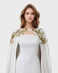 Strapless column dress with sequined maxi cape