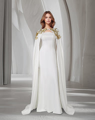 Strapless column dress with sequined maxi cape