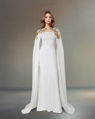 Strapless column dress with sequined maxi cape