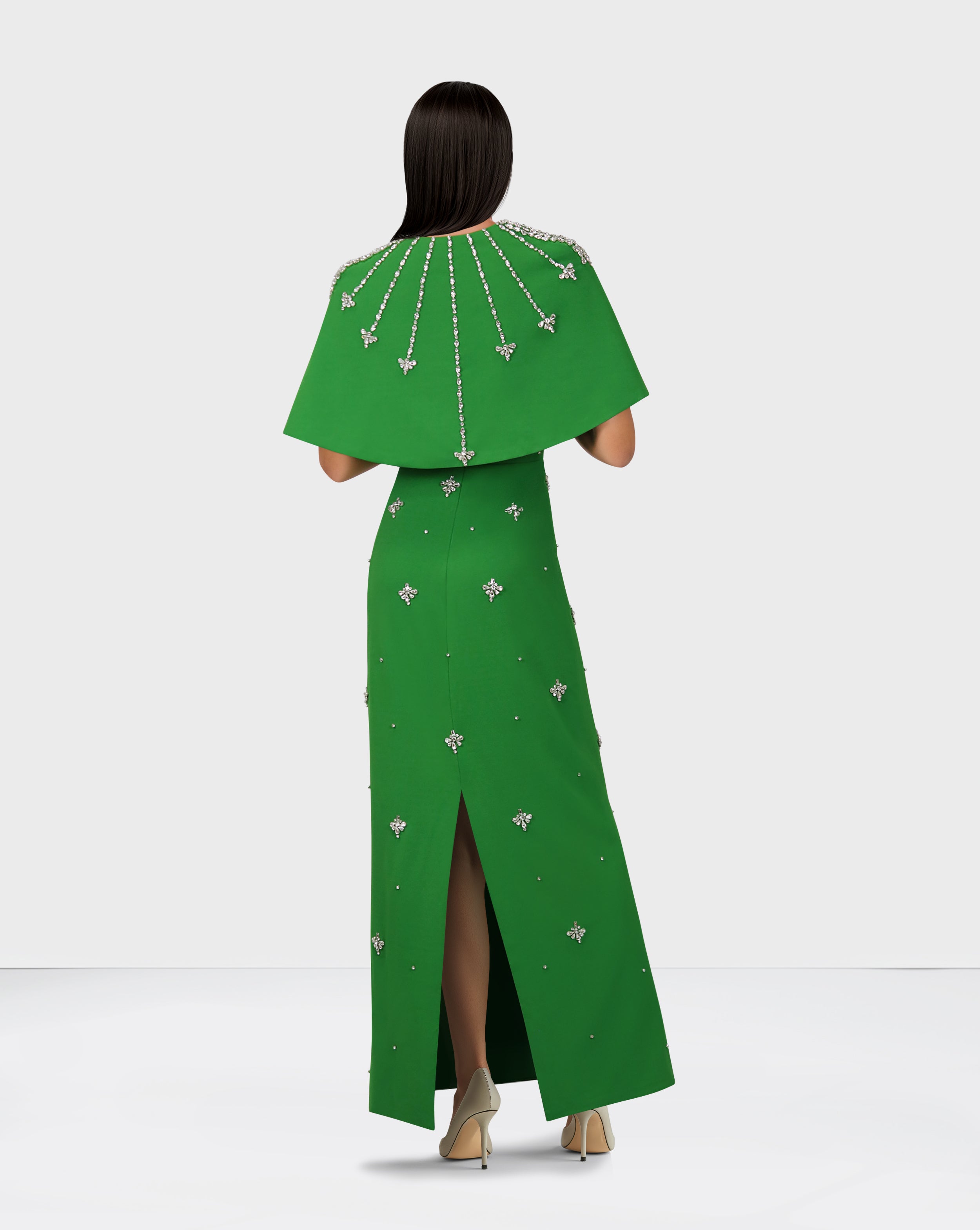 Strapless beaded column dress with shoulders cape - LEINEM