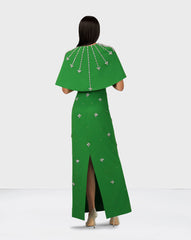 Strapless beaded column dress with shoulders cape - LEINEM