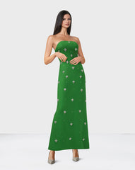 Strapless beaded column dress with shoulders cape - LEINEM