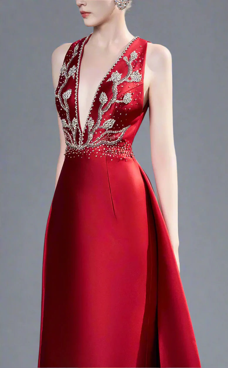 Plunging Halter Gown with Embellished Bodice - Susan