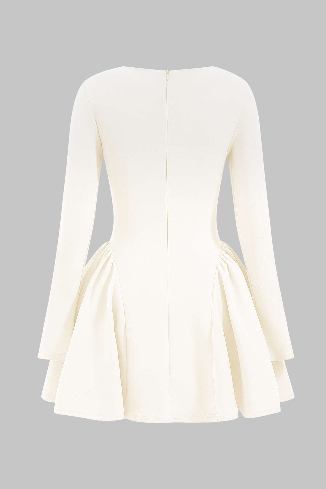 Puff Hem Zipper Long Sleeve Mini Dress