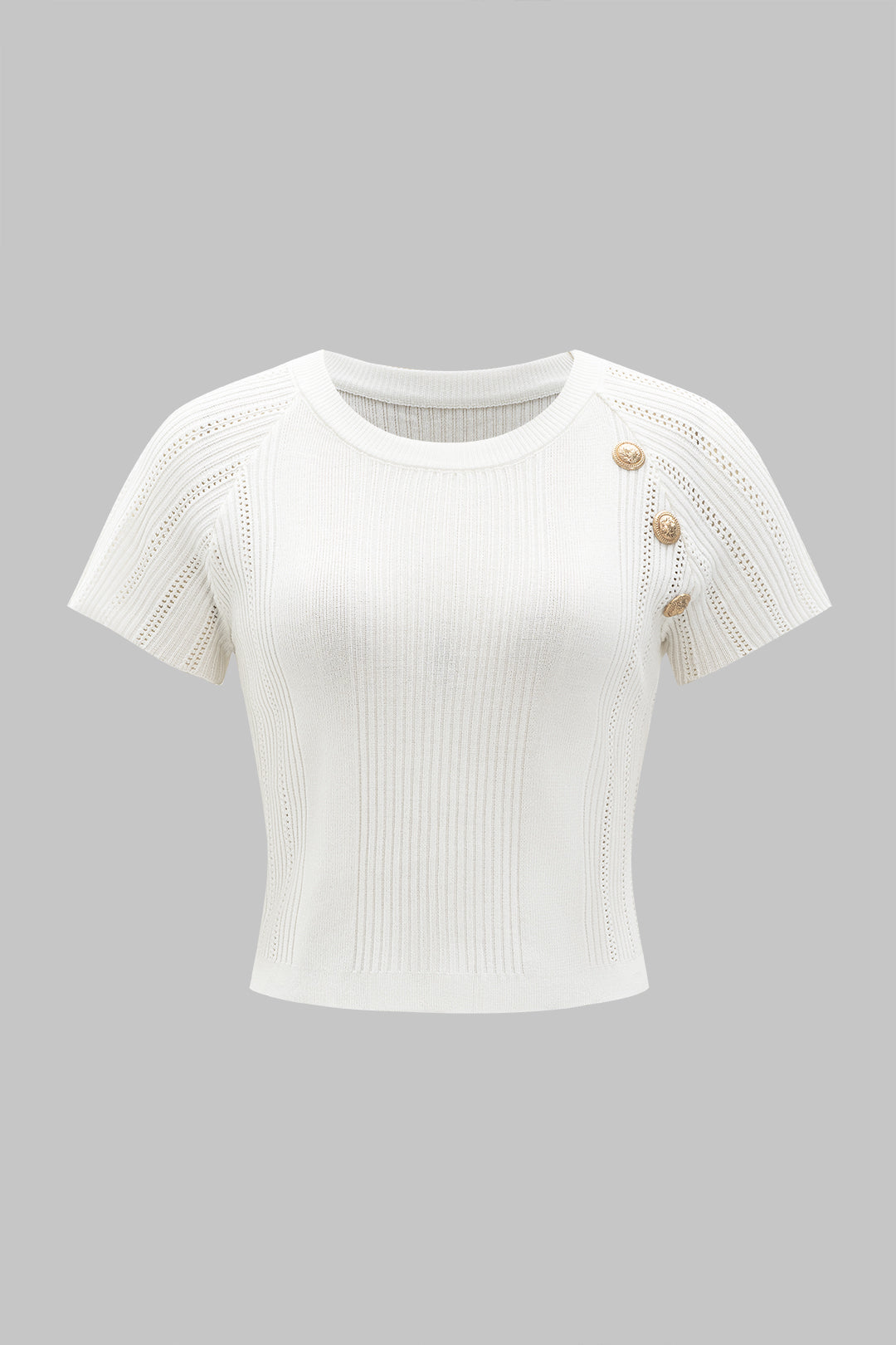 Knit Metallic Button Top And Skirt Set