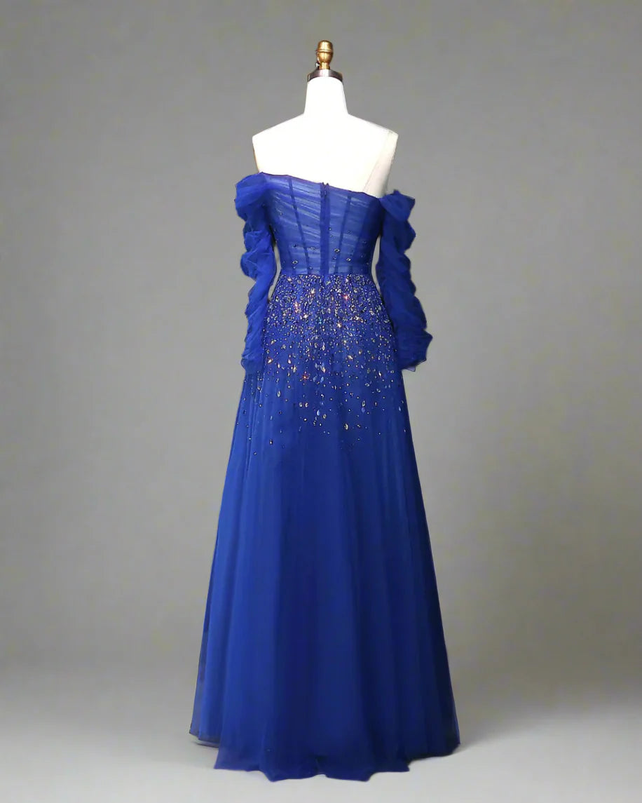Off-shoulder tulle gown with crystal embellishments – STELLARA