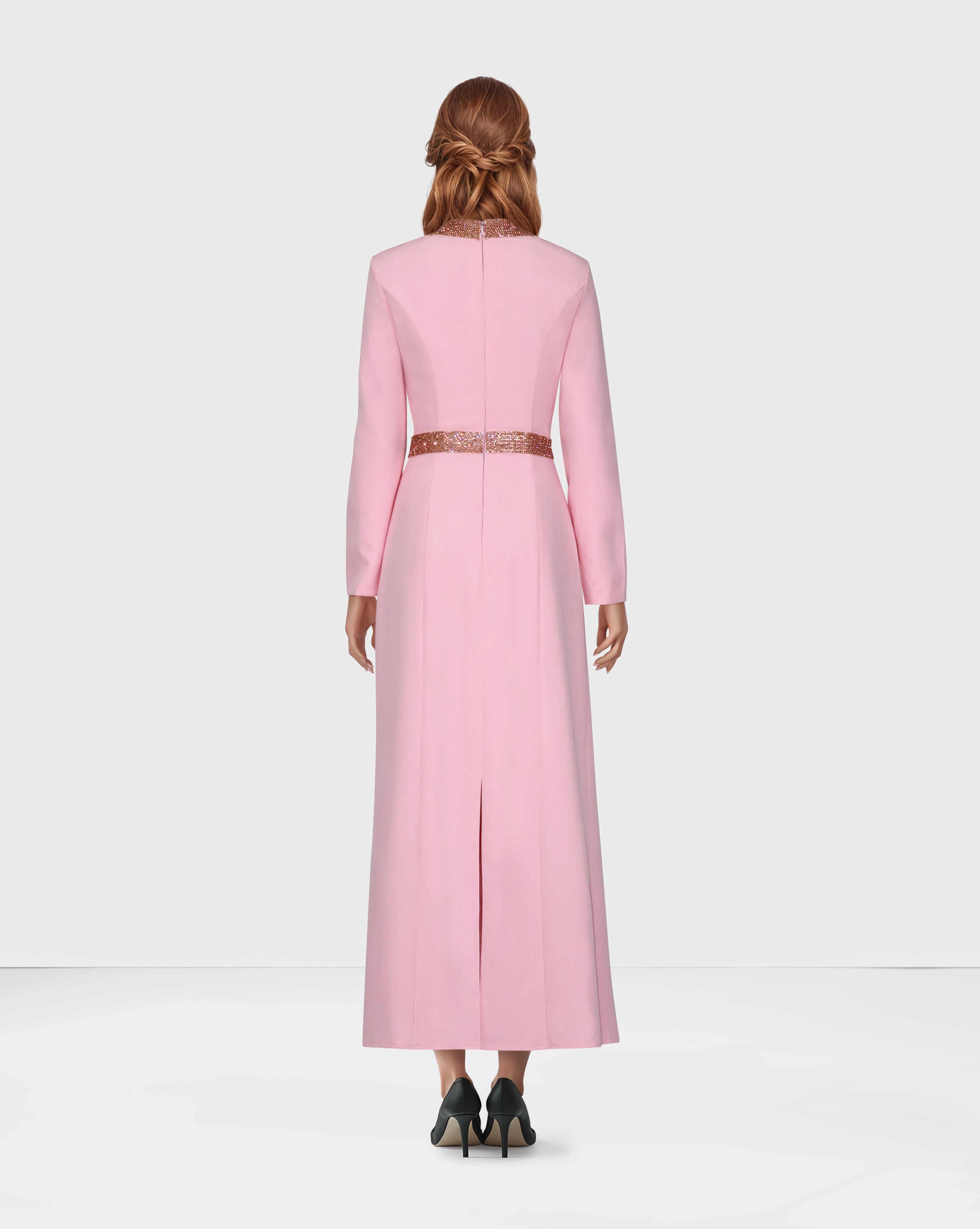 Tailored - beaded pink dress with ankle-length