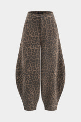 Leopard Print Denim Wide Leg Pants
