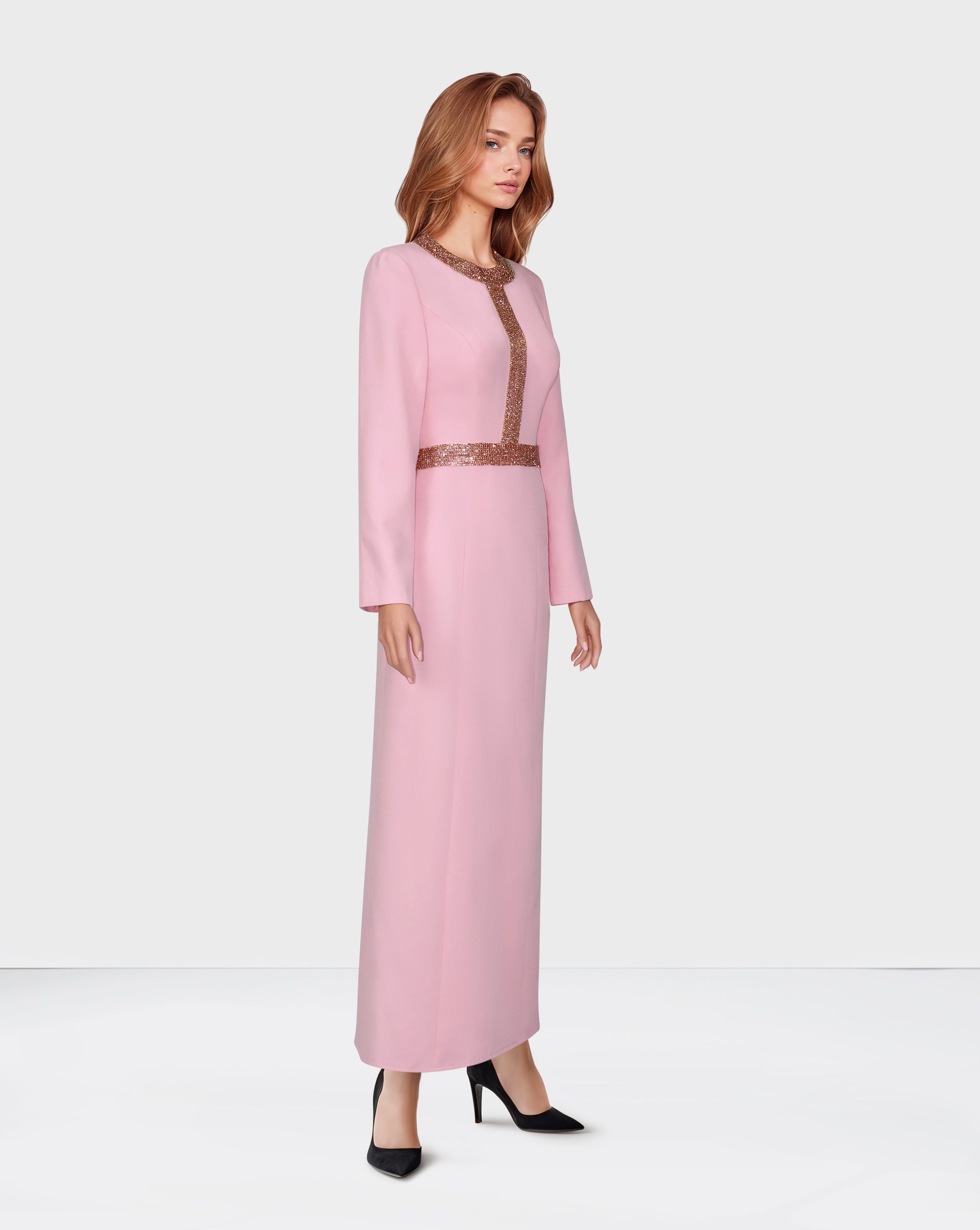Tailored - beaded pink dress with ankle-length