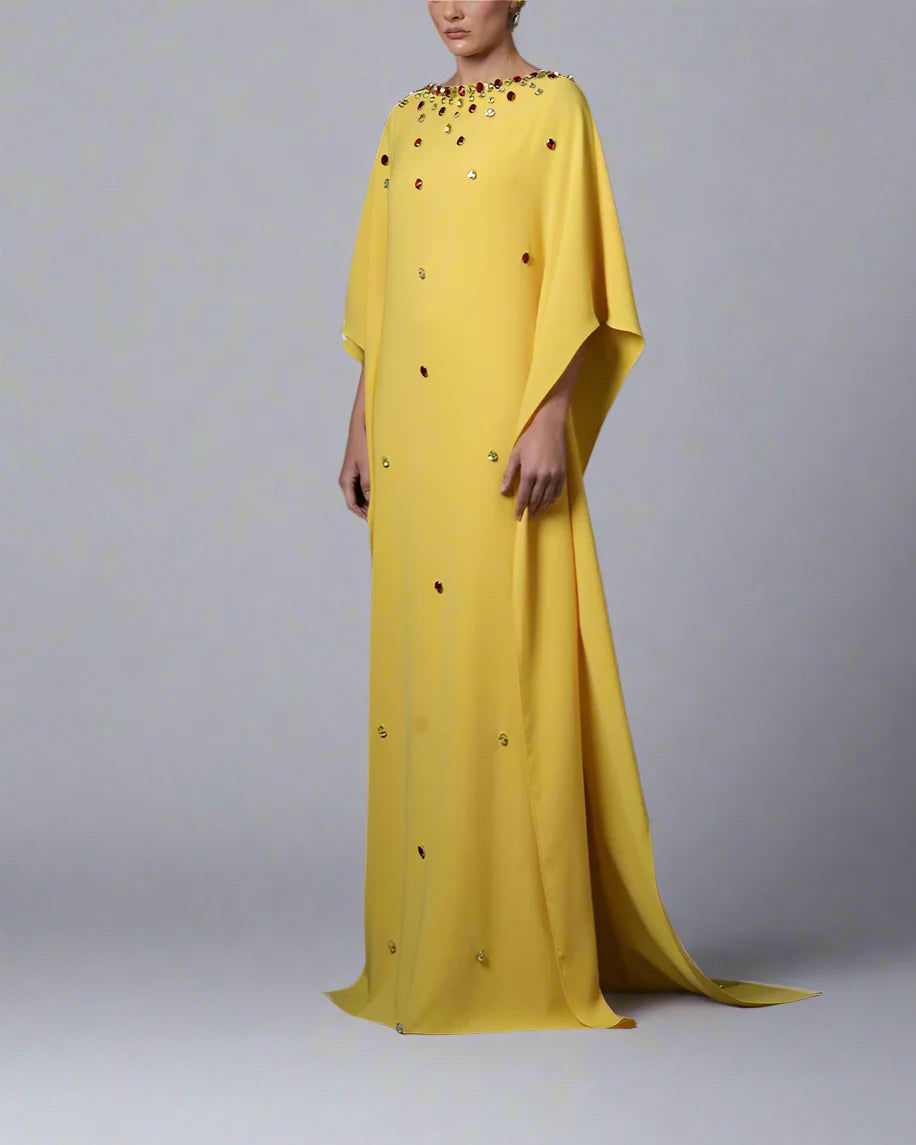 Yellow Crystal Embellished Dress - Susan
