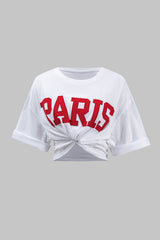Letter Embroidery Short Sleeve T-Shirt