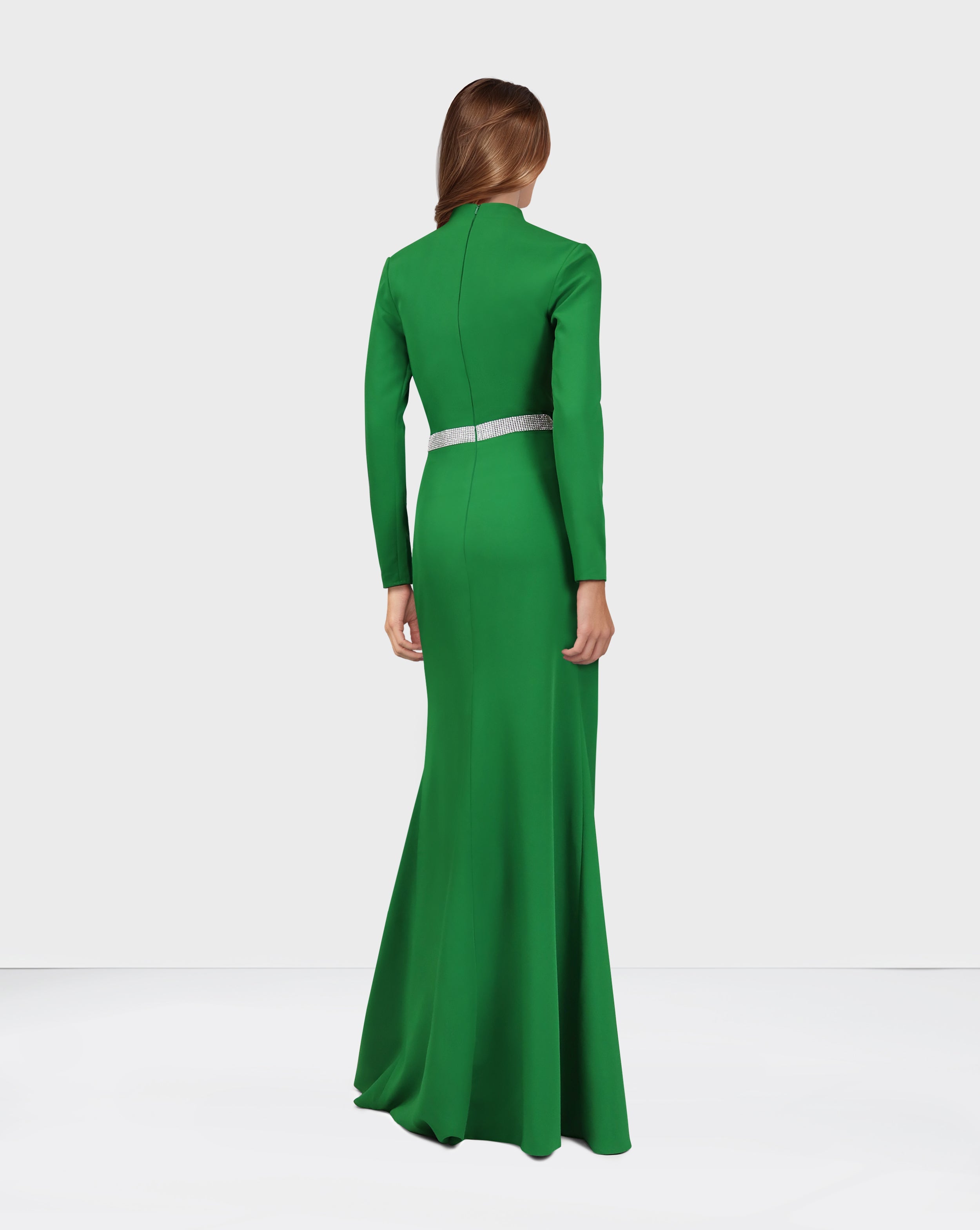 V-neckline draped dress with long sleeves