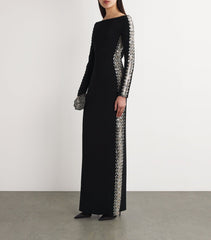 long-sleeve column gown with crystal side embellishments – NOVK