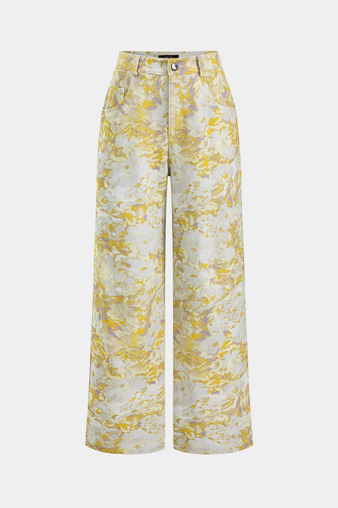 Abstract Print Denim Button Pocket Wide Leg Trousers