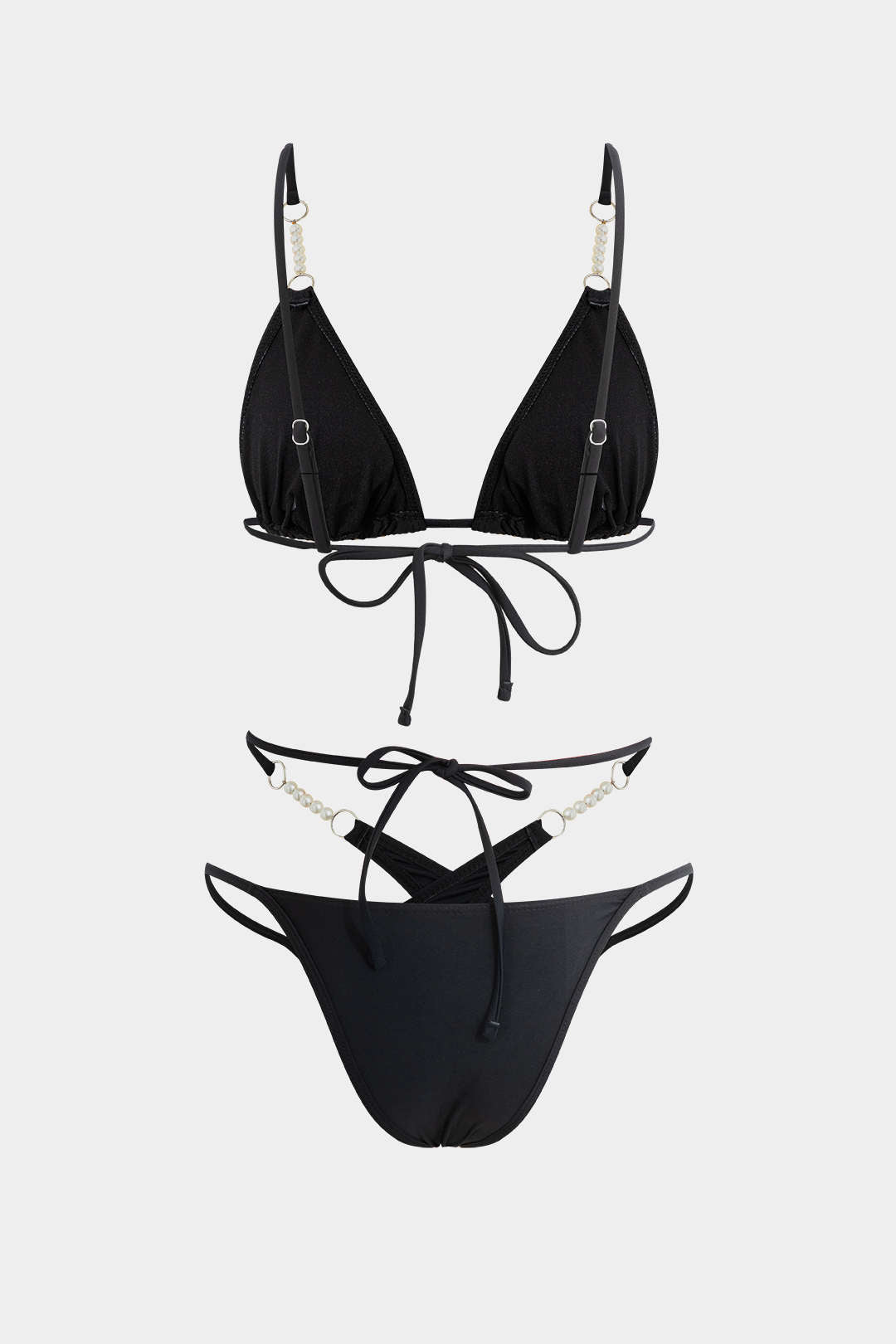 Ruched Pearl Crossed Tie Back Bikini Set