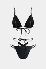 Ruched Pearl Crossed Tie Back Bikini Set