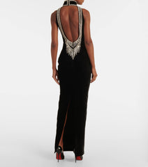 halter velvet gown with embellished neckline – Gomah