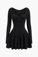 V-Neck Ruched Long Sleeve Mini Dress