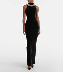 halter velvet gown with embellished neckline – Gomah