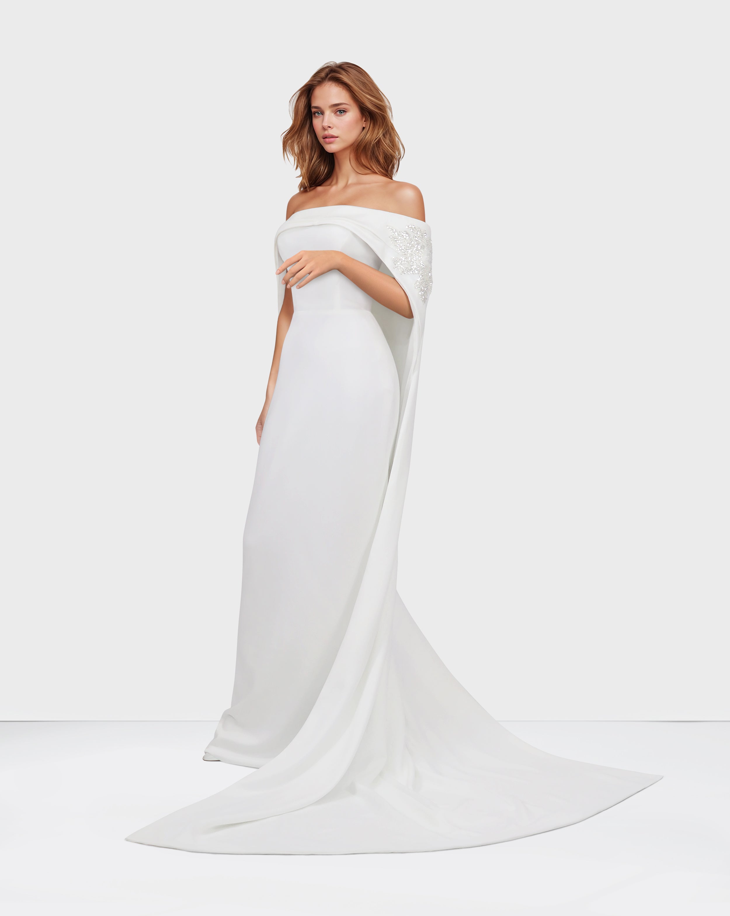 Strapless Sequined dress with a long train
