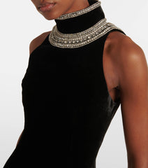 halter velvet gown with embellished neckline – Gomah