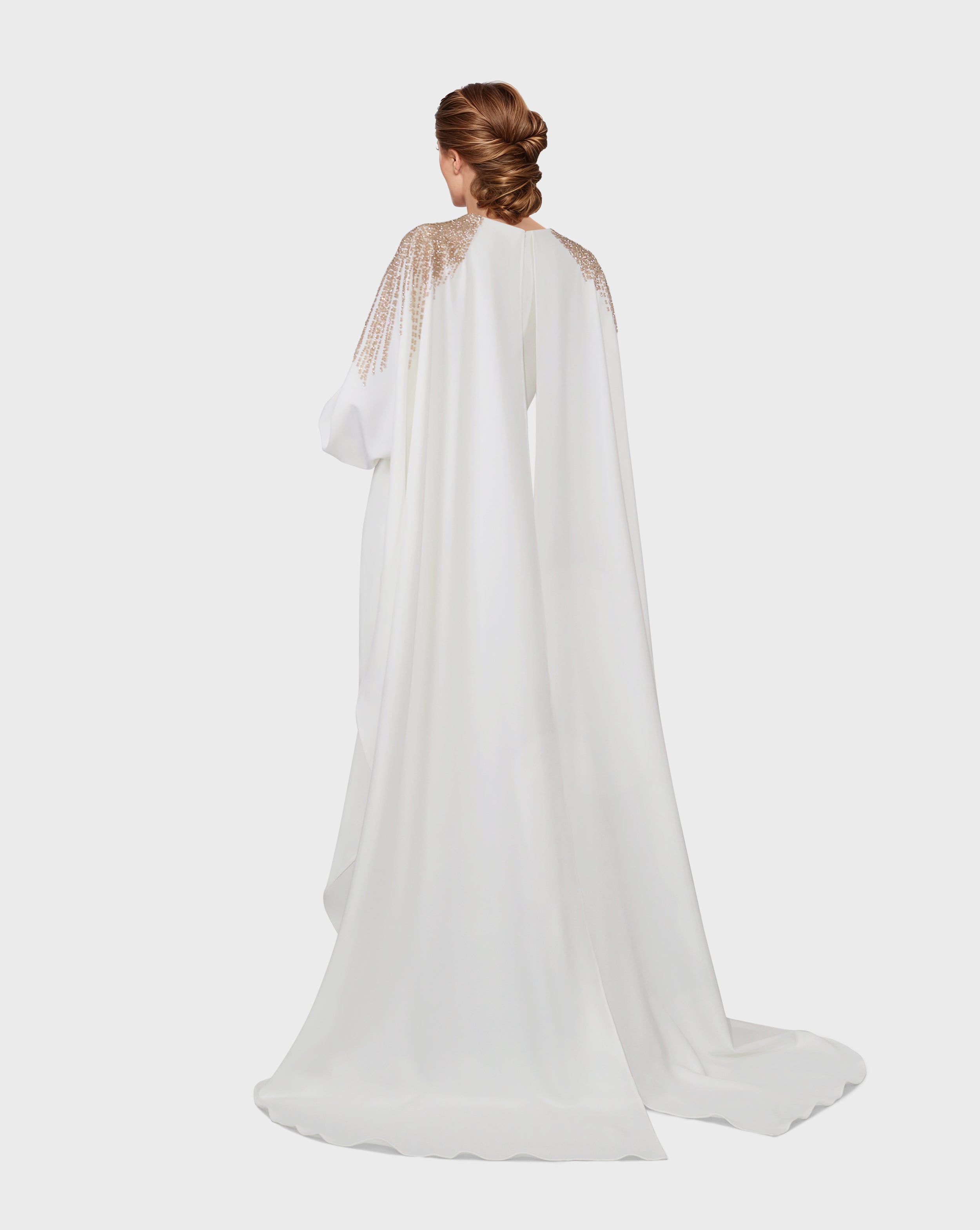 Beaded shoulders and cuffs dress with back cape-Nelda