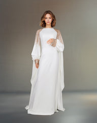 Beaded shoulders and cuffs dress with back cape-Nelda