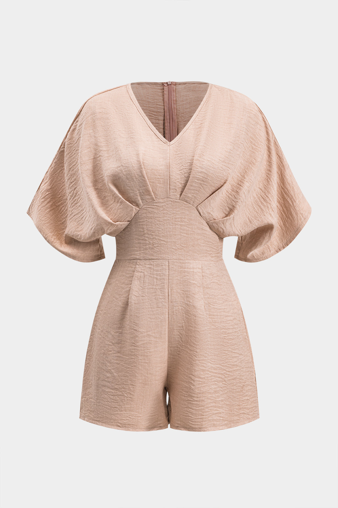 Ruched Zipper Short Sleeve Romper