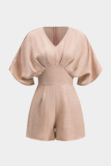 Ruched Zipper Short Sleeve Romper