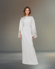 White column dress with ruffled sleeves and sequined shoulders