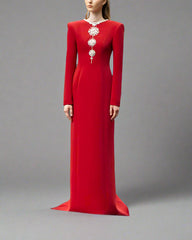 Long-sleeve column dress with crystal embellishments - Ashley
